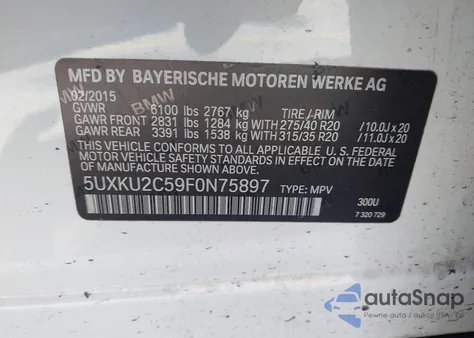 2015 BMW X6 xDrive35I из США, поврежденный, VIN 5UXKU2C59F0N75897